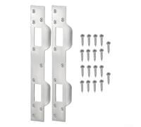 metal door strike plate with double holes, for reinforcing door latch area and break on front and exterior doors (Silver)