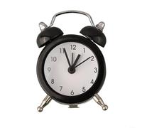 Metal Double Bell Alarm Clock with Quartz Movement, Analog Face and Glass Lens, Battery Operated, Quiet Night Operation for Bedroom or Office (black)