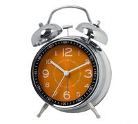 Metal Double Bell Mechanical Alarm Clock for Heavy Sleepers, Non-Ticking Night Light Bedside Clock, 6.5 x 4.5 in, Battery Powered (2xAA)(Orange)
