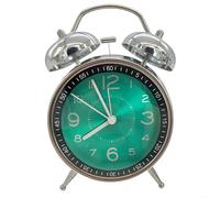 Metal Double Bell Mechanical Alarm Clock for Heavy Sleepers, Non-Ticking Night Light Bedside Clock, 6.5 x 4.5 in, Battery Powered (2xAA)(Green)