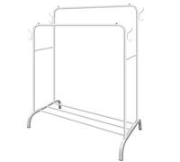 Metal Double Rail Garment Rack, Heavy Duty Clothes Rail Hanger with 1 Tier Storage Shelf and 4 Side Hooks, Freestanding Clothes Rack Multipurpose Organiser Shelf Bedroom Clothes hanger (White)