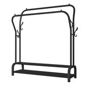 Metal Double Rail Garment Rack, Heavy Duty Clothes Rail Hanger with 2 Tier Storage Shelf and 4 Side Hooks, Freestanding Clothes Rack Multipurpose Organiser Shelf Bedroom Clothes hanger (Black)