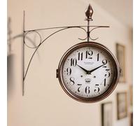 Metal Double Sided Hanging Clock with Retro Brown Sturdy Frame,Glass Lens,Silent Quartz Movement, Indoor/Outdoor Double-Sided Decorative Wall Clock for Home Decor Farmhouse Station Office Garden