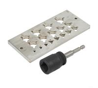 Metal Dowel Plate For Concealed Hinge Drilling, Compatible With Metric And For Imperial Measurements, Silver Woodworking Tool For Cabinet Installation 14x3.5x1.3cm(B)