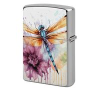 Metal Dragonfly Watercolor Painting Lighter Case Windproof Flip Top Lighter Sleeve Double Sided Vintage Cool Cigarette Pouch Holder Reusable Pocket Protective Cover Men Gifts for Boyfriend Husband