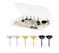 Metal Drawing Push Pins Set: 30 PCS Heavy Duty Thumb Tacks for Walls Notice Board & Cork Board - Stylish Black Gold Silver Pins for Pinboard with Storage Box - Flat Push Pins Office Home Crafts DIY