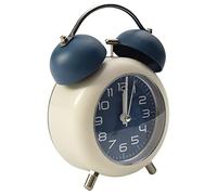 Metal Dual Bell Alarm Clock, Vintage Non Ticking Desk Table Bedside Silent Analog Alarm Clock with Night Light for Home Office Bedsides Bedroom Travel-Blue