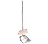 Metal Dustpan and Brush Dustpan and Brush Sets Stainless Steel Long Handled and Heavy Duty Upright Sweeping with Hanging Hoop, Square Shape