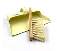 Metal Dustpan and Brush Set, 2 in 1 Heavy-Duty Dustpan and Brush, Traditional Metal Hooded Dust Pan in Stylish Cream Color for Cleaning