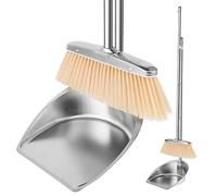 Metal Dustpan and Brush Sets Long Handle Broom and Dustpan Set Stainless Steel Upright Sweeper and Dustpan Set for Indoor Outdoor Home Office Dorm Pet Hair(round,B)