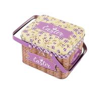 Metal Easter Basket - Decorative Candy Storage Box, Tin Chocolate Gift Container, Handle Lid Spring Festival Bucket | Ideal for Easter Family Celebration Party Table Display Chocolate Treat Date