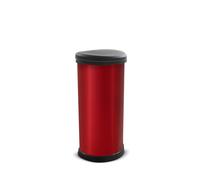 Metal Effect 70% Recycled Kitchen Accessories One Touch Deco Bin, Red, 40 Litre
