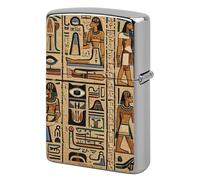 Metal Egyptian Hieroglyph Lighter Case Windproof Flip Top Lighter Sleeve Double Sided Vintage Cool Cigarette Pouch Holder Reusable Pocket Protective Cover Men Gifts for Boyfriend Husband
