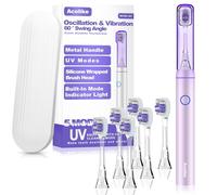 Metal Electric Toothbrush with UV Mode, Vibration and Oscillation Electric Toothbrush for Adults, 6 Brush Heads & Travel Case & Dust Cover, 5 Modes & Built in Timer, One Charge Last 120 Day(Rose)