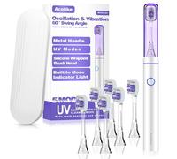 Metal Electric Toothbrush with UV Mode, Vibration and Oscillation Electric Toothbrush for Adults, 6 Brush Heads & Travel Case & Dust Cover, 5 Modes & Built in Timer, One Charge Last 120 Day(Sliver)