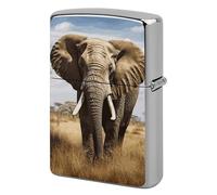 Metal Elephant Lighter Case Windproof Flip Top Lighter Sleeve Double Sided Vintage Cool Cigarette Pouch Holder Reusable Pocket Protective Cover Men Gifts for Boyfriend Husband