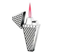 Metal Embossed Dual-Flame Refillable Lighter Switchable between Torch and Soft Flames; Refillable and Flame-Adjustable Ideal for Business Use or Gifting (Fuel Not Included)(Silver)