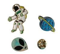 Metal Enamel Pin Badge Brooch Hobby Pastimes Support Lapel Flair Gift Dress up your Coat or Bag (Alien, Spaceman, Planet set of THREE)