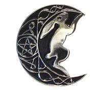Metal Enamel Pin Badge Moon Gazing Hare (30mm Brooch) Celtic Wiccan Occult Pagan Good Luck Pentagram Rune Symbol