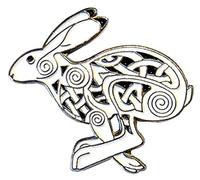 Metal Enamel Pin Badge Running Hare Celtic Wiccan Occult Rabbit Pagan Myth Magic Rune Symbol (30mm Brooch)