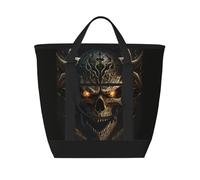 Metal Evil Skull Insulated Cooler Bag, Large Cooler Tote Bags Insulated for Food, Insulated Grocery Shopping Bags with Zippered Top for Travel Picnic