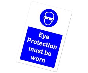 METAL Eye Protection Must Be Worn Sign Aluminium WHITE Goggles Glasses Warning Door Notice Shop Warehouse Building Site School Business Premises Health Safety Caution Danger Hazard