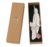 Metal Feather Bookmark for Mother's Day, Women's Birthdays & Teacher Appreciation, Chic Literary Accessory & Reading Aid for Book Lovers - with Gift Box - Copper (Silver Feather Pink White Flower)