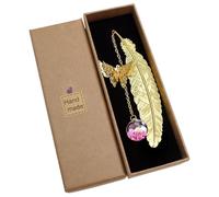 Metal Feather Bookmark for Mother's Day, Women's Birthdays & Teacher Appreciation, Chic Literary Accessory & Reading Aid for Book Lovers - with Gift Box - Copper (Golden Feather Purple White Flower)