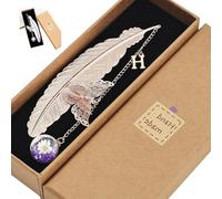 Metal Feather Bookmark,Silver Vintage Book Mark with 3D Butterfly Pendant and Purple Ball,Fashion Bookmarks,Personalised Bookmark Add Gift Box for Women,Book Lovers,Teacher,Kids,Family
