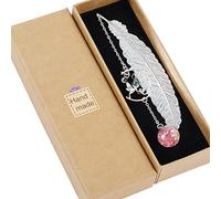 Metal Feather Bookmark with 3D Hummingbirdand and Glass Beads Pendant, Handmade Vintage Bookmark with Gift Box, Book Marker Gifts for Women, Kids, Readers, Teachers