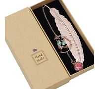 Metal Feather Bookmark with 3D Hummingbirdand and Glass Beads Pendant, Handmade Vintage Bookmark with Gift Box, Book Marker Gifts for Women, Kids, Readers, Teachers, Pink