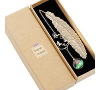 Metal Feather Bookmark with 3D Hummingbirdand and Glass Beads Pendant, Handmade Vintage Bookmark with Gift Box, Book Marker Gifts for Women, Kids, Readers, Teachers, Green
