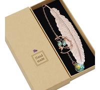 Metal Feather Bookmark with 3D Hummingbirdand and Glass Beads Pendant, Handmade Vintage Bookmark with Gift Box, Book Marker Gifts for Women, Kids, Readers, Teachers, Blue