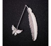 Metal Feather Bookmarks,Vintage Bookmark with 3D Pendant, Luminous Bookmark for Book Lovers(Silver Butterfly)