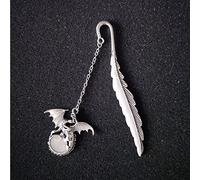 Metal Feather Bookmarks,Vintage Bookmark with 3D Pendant, Luminous Bookmark for Book Lovers(Silver Dragon)