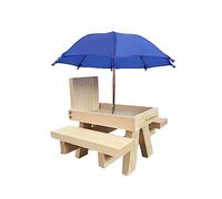 Metal Feeder Squirrel Feeder Table With Umbrella Wooden Squirrel Durable Corn Cob Holder With Solid Structure And Nail Thick Benches Table 1pc (Khaki, One Size)