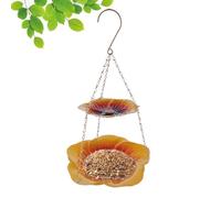 Metal Feeder Station, Double Layer Flower Design Feeding Dish, Rain Resistant Bird Food and Water Holder, Garden Hanging Feeder for Bird Viewing and Observation, Aviary Feeding Tool