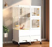Metal Ferret Chinchilla Squirrel Cage, Encrypted Iron Net, Multi-storey Large Space, Easy Cleaning, Easy to Move and Assembly(White)