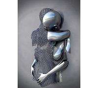 Metal Figure Statue Art Canvas Painting Romantic Abstract Posters and Prints 3D Lovers Sculpture Poster Modern Living Room Home Decoration - Without Frame (BST-01, 30 x 40 cm x 1)