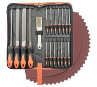 Metal File Set with Case, Includes 4 Large Files (Flat, Half-Round, Round, Triangle), 14 Pcs Needle Files and 30 Pcs Sandpapers Steel Brush -File Sets for Wood and Metal Perfect DIY Tools