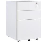 Vinsetto 3 Drawer Metal Filing Cabinet Lockable 5 Wheels Under Desk White