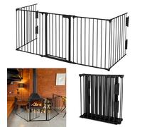 Metal Fireplace Safety Gate with Door, 5 Panel, Black | Fireplace Safety Gate, 5 Panel Foldable Fire Guard with Door, 300cm, Double Lock, Freestanding or Wall Mounted