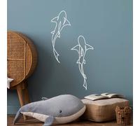 Metal Fish Wall Decor - Nautical Shark Room Art, Abstract Line Shark Design for Coastal-Themed Interiors(set of 2,White)