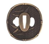 Metal Fitting Japanese Hand Guard with Bamboo Leaf Motif | Replacement Part for Wakizashi and Practice Swords, Ornate Retro Finish, Display Use for Restorers