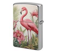 Metal Flamingo and Leaves Lighter Case Windproof Flip Top Lighter Sleeve Double Sided Vintage Cool Cigarette Pouch Holder Reusable Pocket Protective Cover Men Gifts for Boyfriend Husband