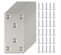 Metal Flat Brackets for Wood, 10 Pcs Metal Joining Plates with 60 Screws, Heavy Duty Sleeper Brackets, Mending Plates for Timber Repair