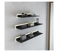 Metal Floating Shelves for Wall， 1pcs LED Floating Shelf Wall Mounted Aluminum Multicolor Various Sizes Built-In Warm Light(Black,80x20CM)