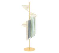Metal Floor Standing Commercial Scarf Display Rack with Pivoting Stand and Space Saving Shelves Gold Color