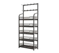 Metal Floor-Standing Snack Display Rack with Hooks - 4-Tier Merchandise Organizer for Chips and Candy - Retail Storage Shelves for Supermarkets and Bakeries