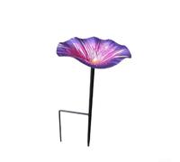 Metal Flower Bird Feeder and Bath, 25x14cm Garden Decor with Stake, Waterproof Bee Watering Station for Outdoor Wildlife Watching(Purple)